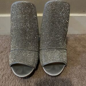 Steve Madden - Elegant Silver Rhinestone Heels - mule peep toe style - 38/8